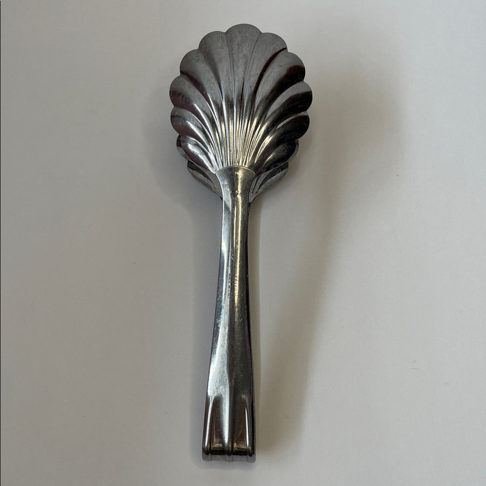 Vintage INOX Stainless Steel Leaf-Edge Serving Tongs.